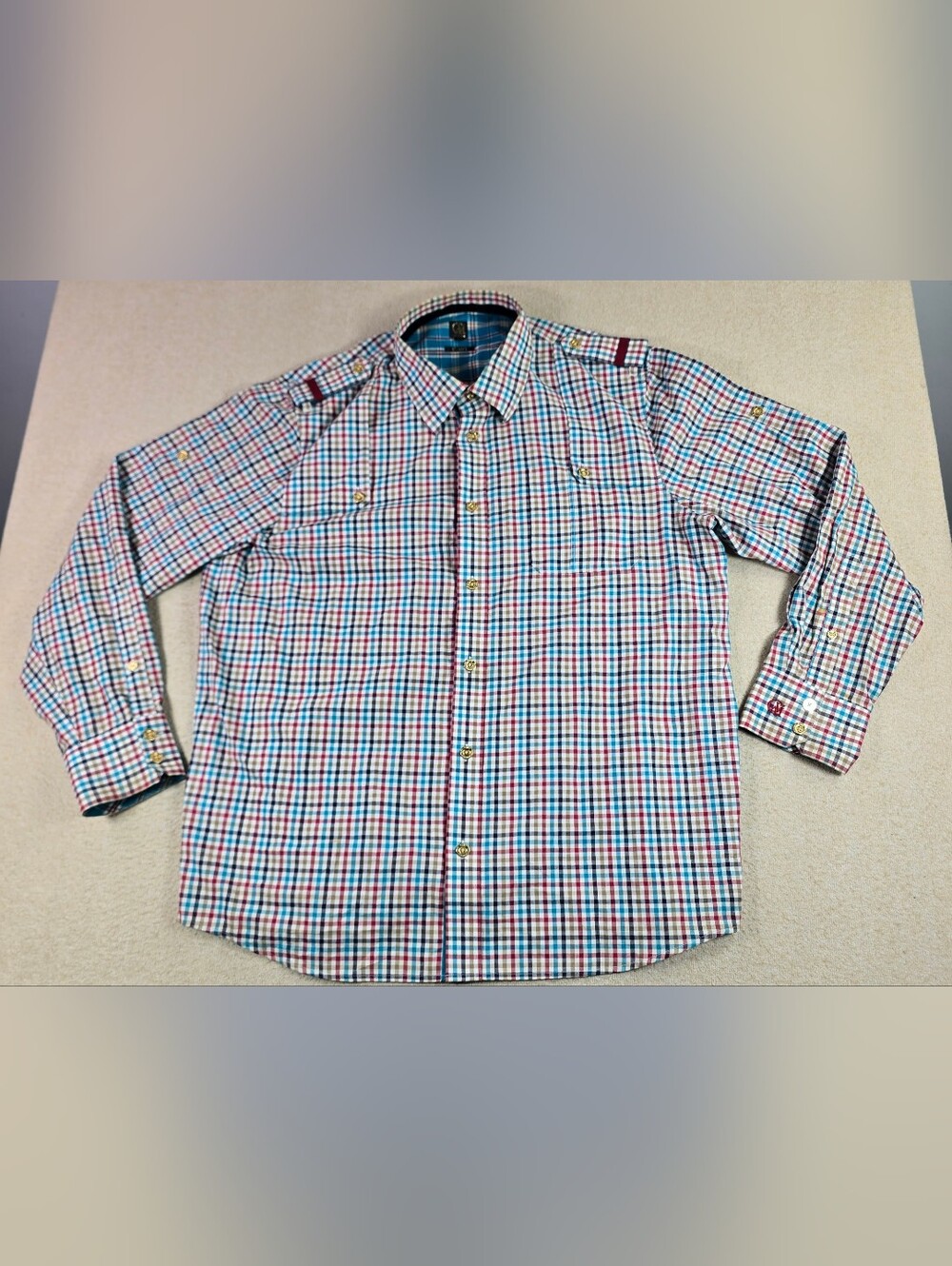 CAVI Mens 3XL Plaid Military Streetwear Button Up Shirt Cotton
